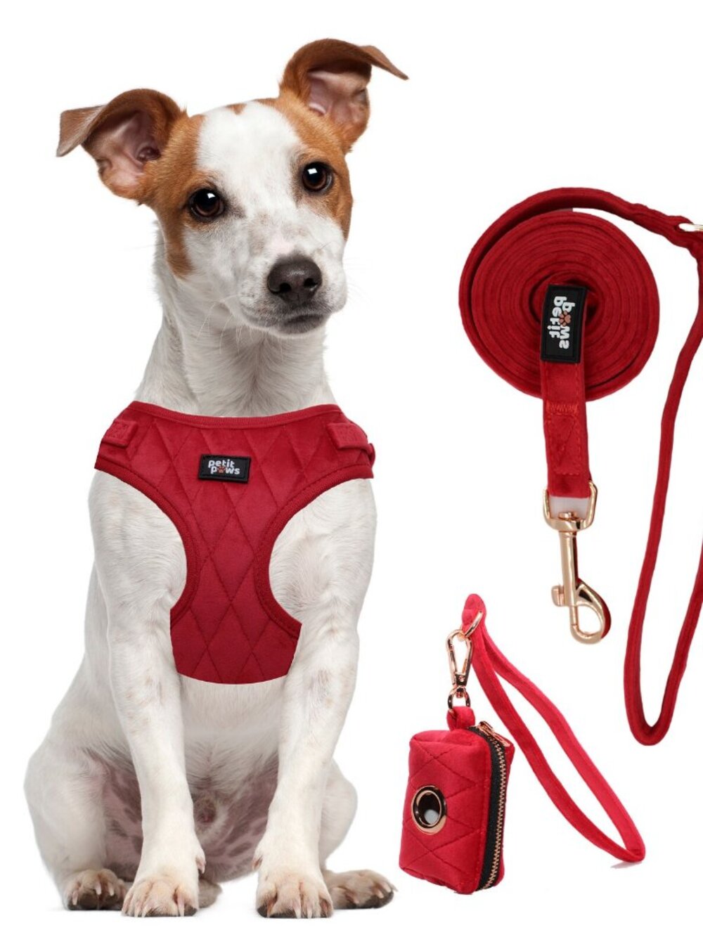 PETIT PAWS Dog Harness Leash Collar Poop Bag Bow Set Luxury Soft Wedding